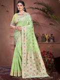 Green Cotton Saree With Blouse Piece