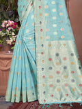 Blue Cotton Saree With Blouse Piece