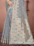 Grey Cotton Saree With Blouse Piece