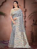 Grey Cotton Saree With Blouse Piece