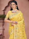 Yellow Cotton Saree With Blouse Piece