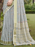 Grey Cotton Saree With Blouse Piece