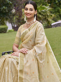 Cream Cotton Saree With Blouse Piece