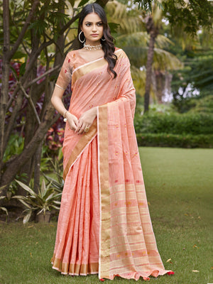 Pink Cotton Saree With Blouse Piece