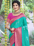 Teal Silk Saree With Blouse Piece