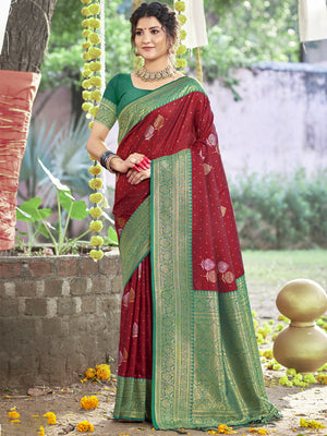 Maroon Silk Saree With Blouse Piece