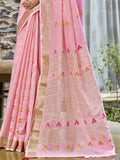 Pink Cotton Saree With Blouse Piece