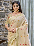 Beige Cotton Saree With Blouse Piece