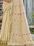 Beige Cotton Saree With Blouse Piece