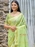 Green Cotton Saree With Blouse Piece