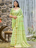 Green Cotton Saree With Blouse Piece