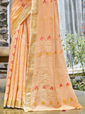 Peach Cotton Saree With Blouse Piece