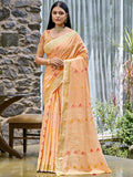 Peach Cotton Saree With Blouse Piece