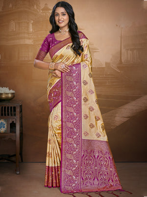 Beige Silk Saree With Blouse Piece