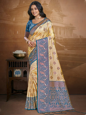 Beige Silk Saree With Blouse Piece