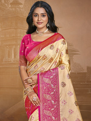 Beige Silk Saree With Blouse Piece