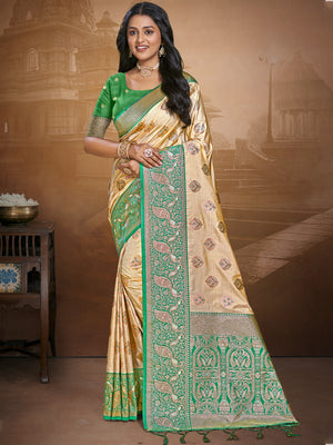 Beige Silk Saree With Blouse Piece