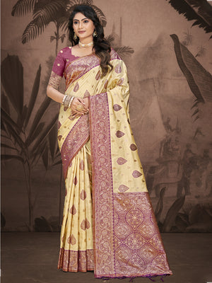 Beige Silk Saree With Blouse Piece