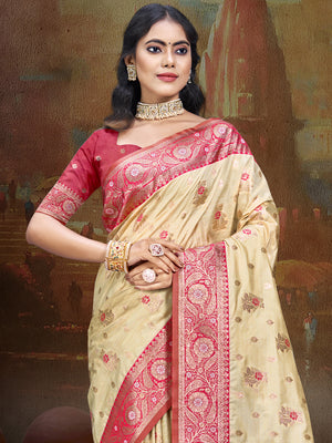 Beige Silk Saree With Blouse Piece