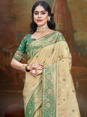 Beige Silk Saree With Blouse Piece