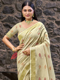 Cream Linen Saree With Blouse Piece