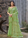 Green Linen Saree With Blouse Piece