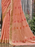 Peach Linen Saree With Blouse Piece