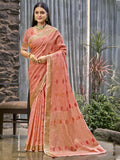 Peach Linen Saree With Blouse Piece