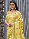 Yellow Linen Saree With Blouse Piece