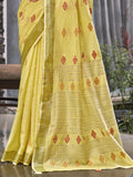 Yellow Linen Saree With Blouse Piece