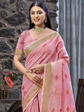 Pink Linen Saree With Blouse Piece