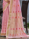 Pink Linen Saree With Blouse Piece