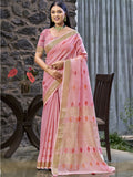 Pink Linen Saree With Blouse Piece