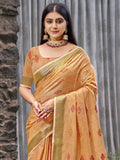 Orange Linen Saree With Blouse Piece