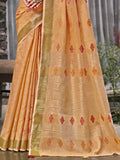 Orange Linen Saree With Blouse Piece