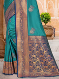 Teal Silk Saree With Blouse Piece