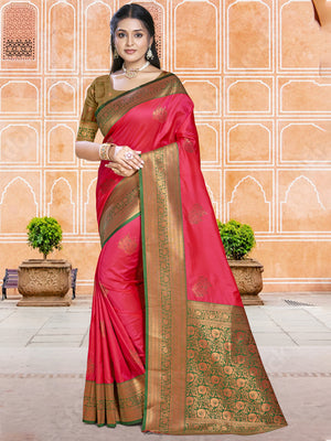 Pink Silk Saree With Blouse Piece