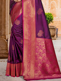 Wine Silk Saree With Blouse Piece