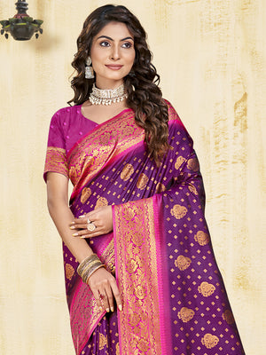 Wine Silk Saree With Blouse Piece