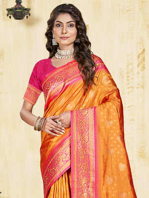 Orange Silk Saree With Blouse Piece