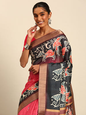 Multi Color Cotton Digital Print Saree With Blouse Piece