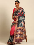 Multi Color Cotton Digital Print Saree With Blouse Piece