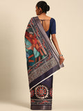 Blue Cotton Digital Print Saree With Blouse Piece