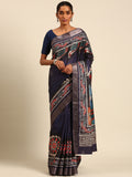 Blue Cotton Digital Print Saree With Blouse Piece