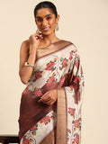 Cream Cotton Digital Print Saree With Blouse Piece