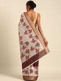 Cream Cotton Digital Print Saree With Blouse Piece