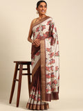 Cream Cotton Digital Print Saree With Blouse Piece