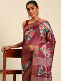 Maroon Cotton Digital Print Saree With Blouse Piece