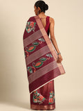 Maroon Cotton Digital Print Saree With Blouse Piece