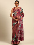 Maroon Cotton Digital Print Saree With Blouse Piece